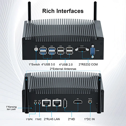 Mini PC Industrial Fără Ventilator, 12-a generație Core i3 i5, DDR5